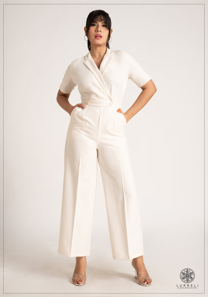 Lapel Color Jumpsuit – White Print – Lurreli