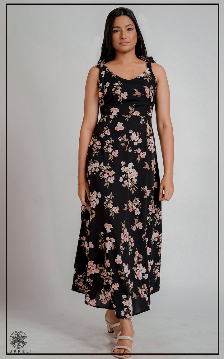 Sleeveless Printed Dress – Black – Lurreli