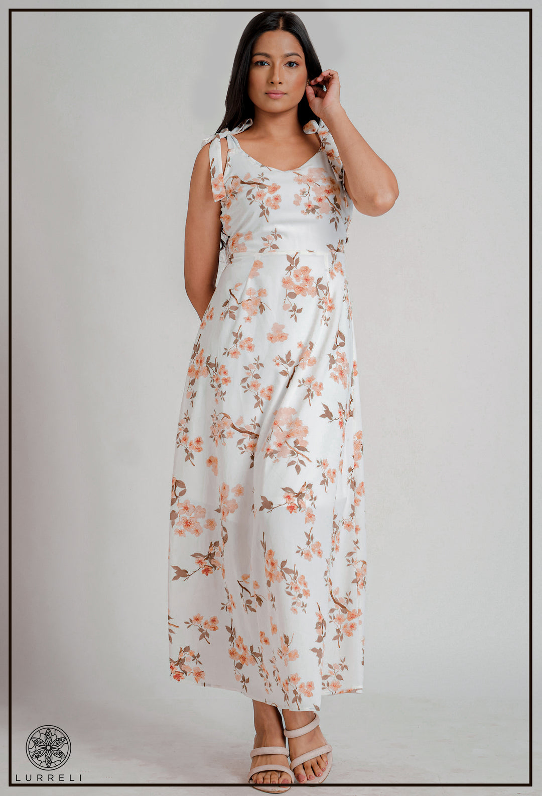 Sleeveless Printed Dress – Orange – Lurreli