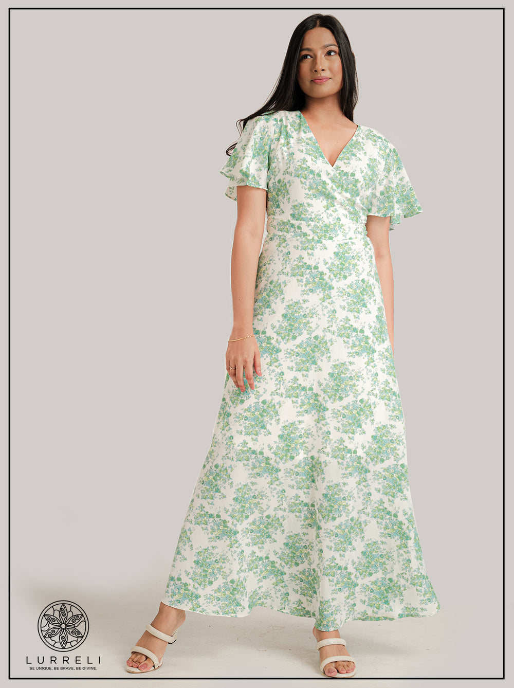 Leaf printed midi Dress – Green Print – Lurreli