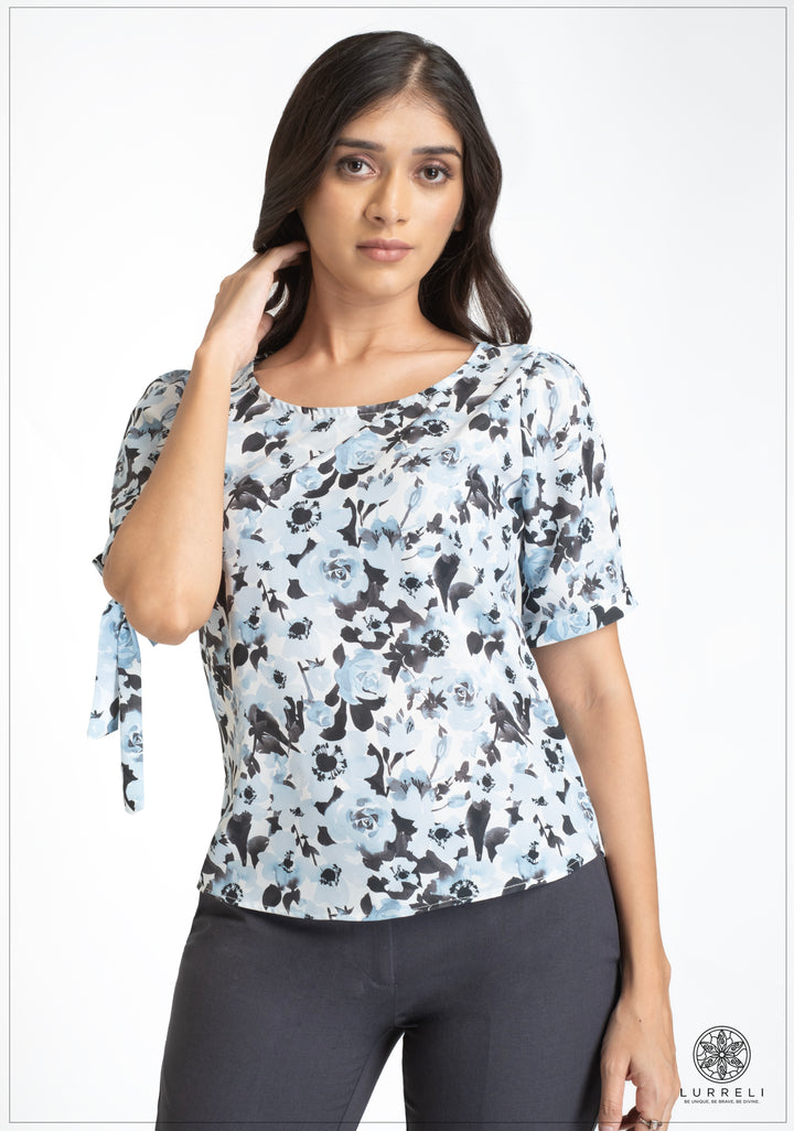 short sleeve Round Neck tops – Blue – Lurreli