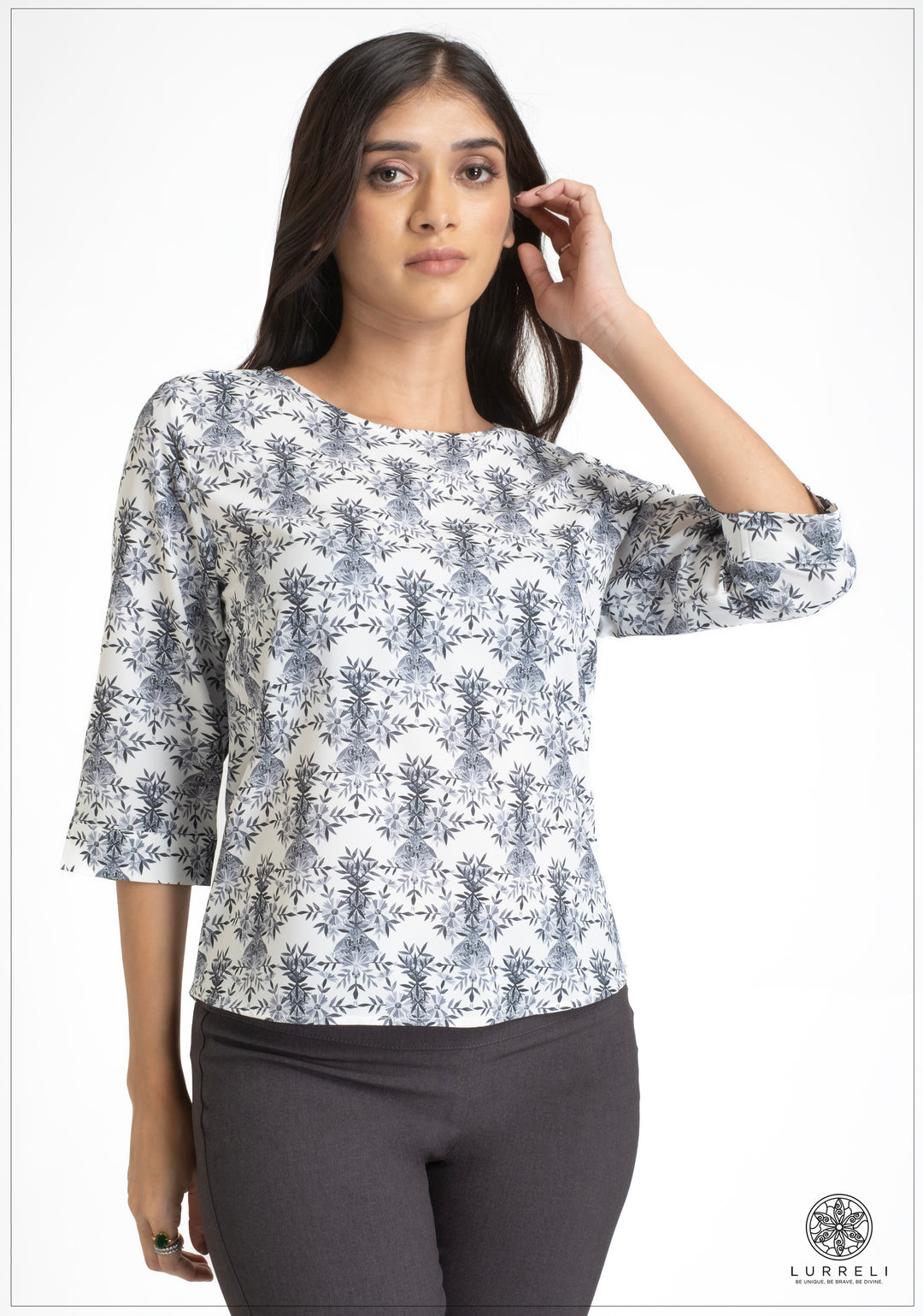 Round Neck three Quarter Sleeve Tops – view 3 – Lurreli