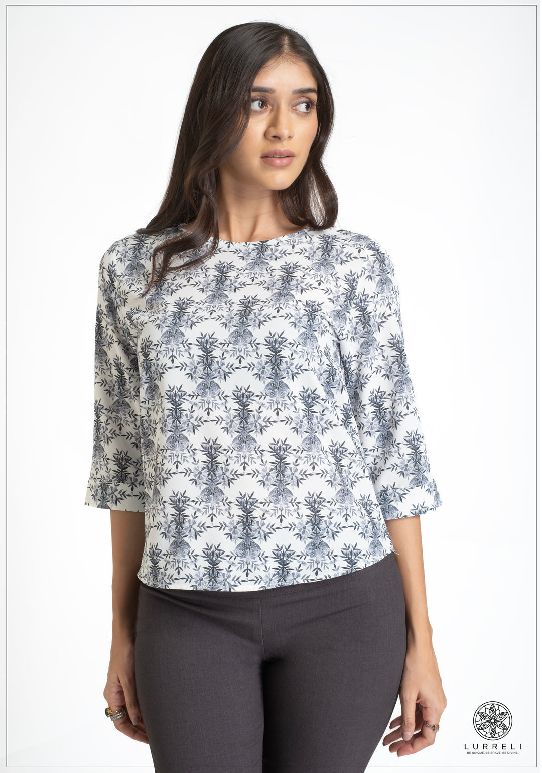Round Neck three Quarter Sleeve Tops – Blue – Lurreli