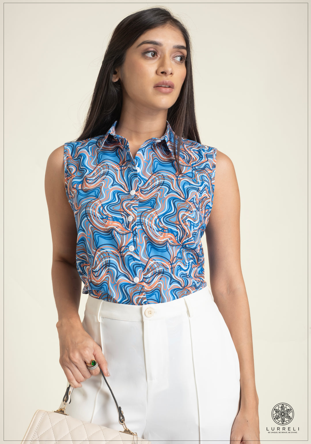 Sleeveless Printed Top – Blue Print – Lurreli