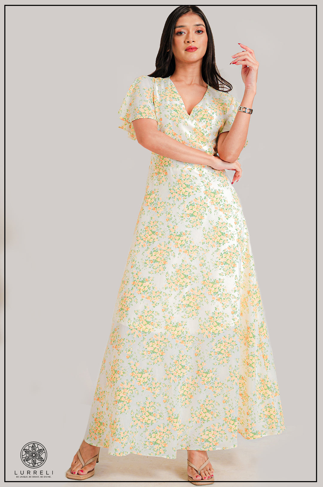 Leaf printed midi Dress – Orange – Lurreli