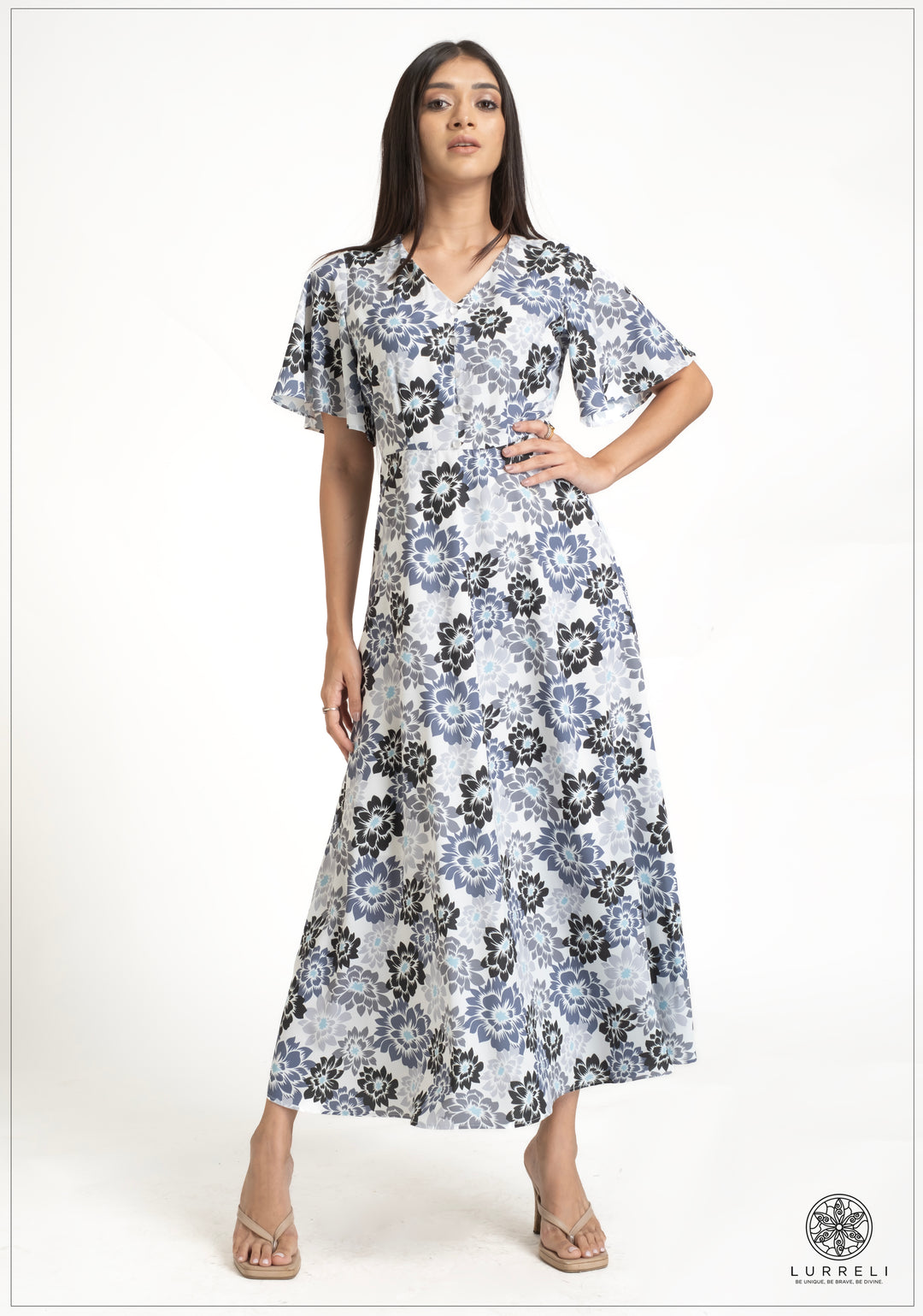 Leaf printed midi Dress – Green Printed – Lurreli