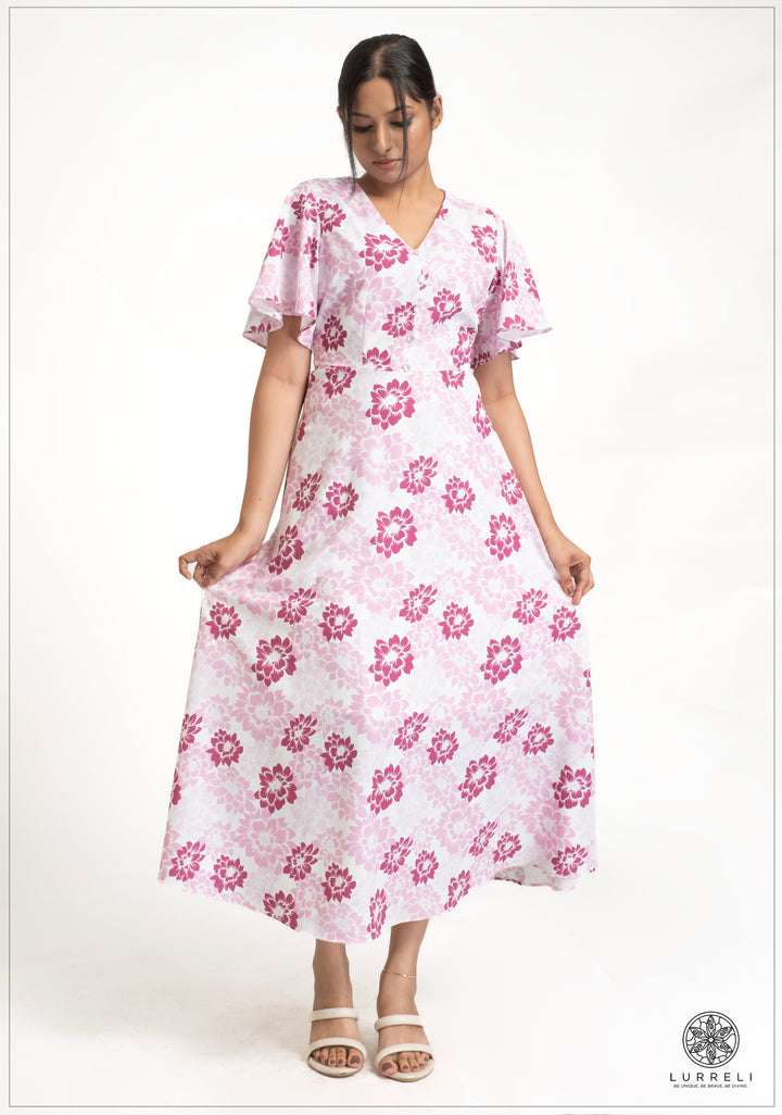 Leaf printed midi Dress – view 5 – Lurreli