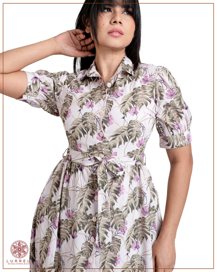 Floral Printed Button-Down Detail Maxi Dress – Green – Lurreli