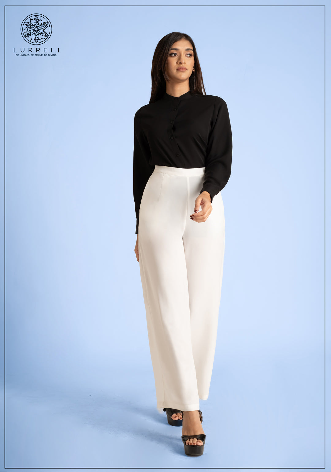 Chinese Collar Long Sleeve Top – Black – Lurreli