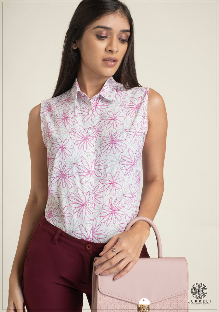 Sleeveless Printed Top – White Print – Lurreli