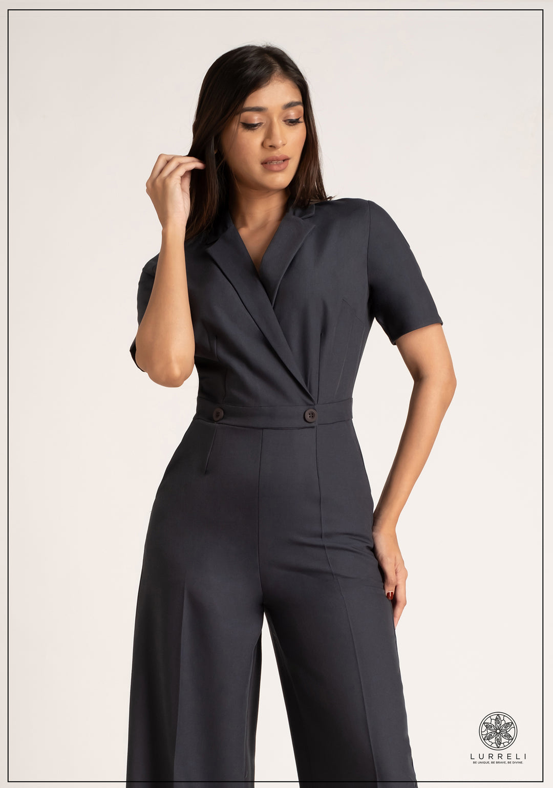 Lapel Color Jumpsuit – Navy – Lurreli