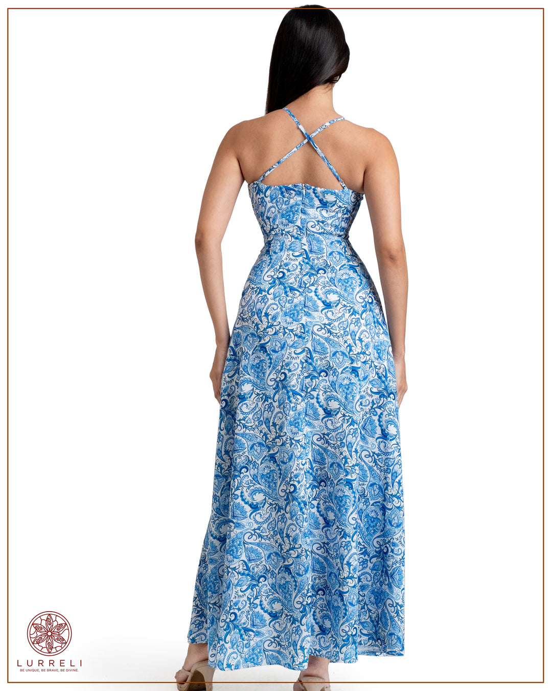 Back Crossed Detail Printed Dress – view 4 – Lurreli