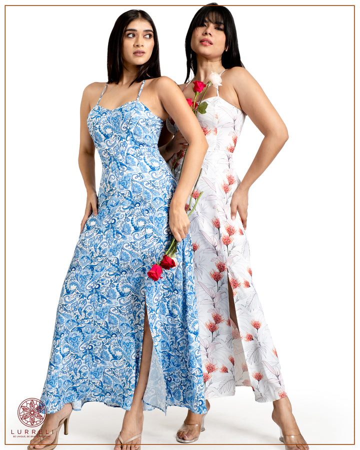 Back Crossed Detail Printed Dress – view 5 – Lurreli