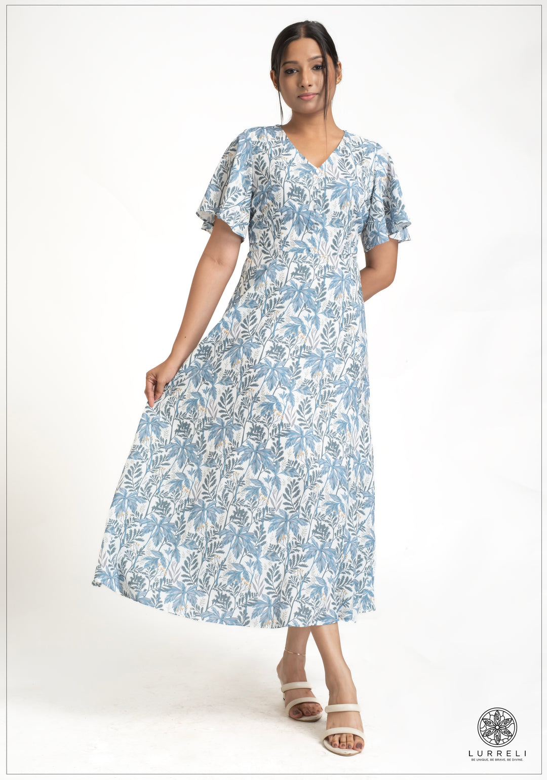 Leaf printed midi Dress – view 10 – Lurreli