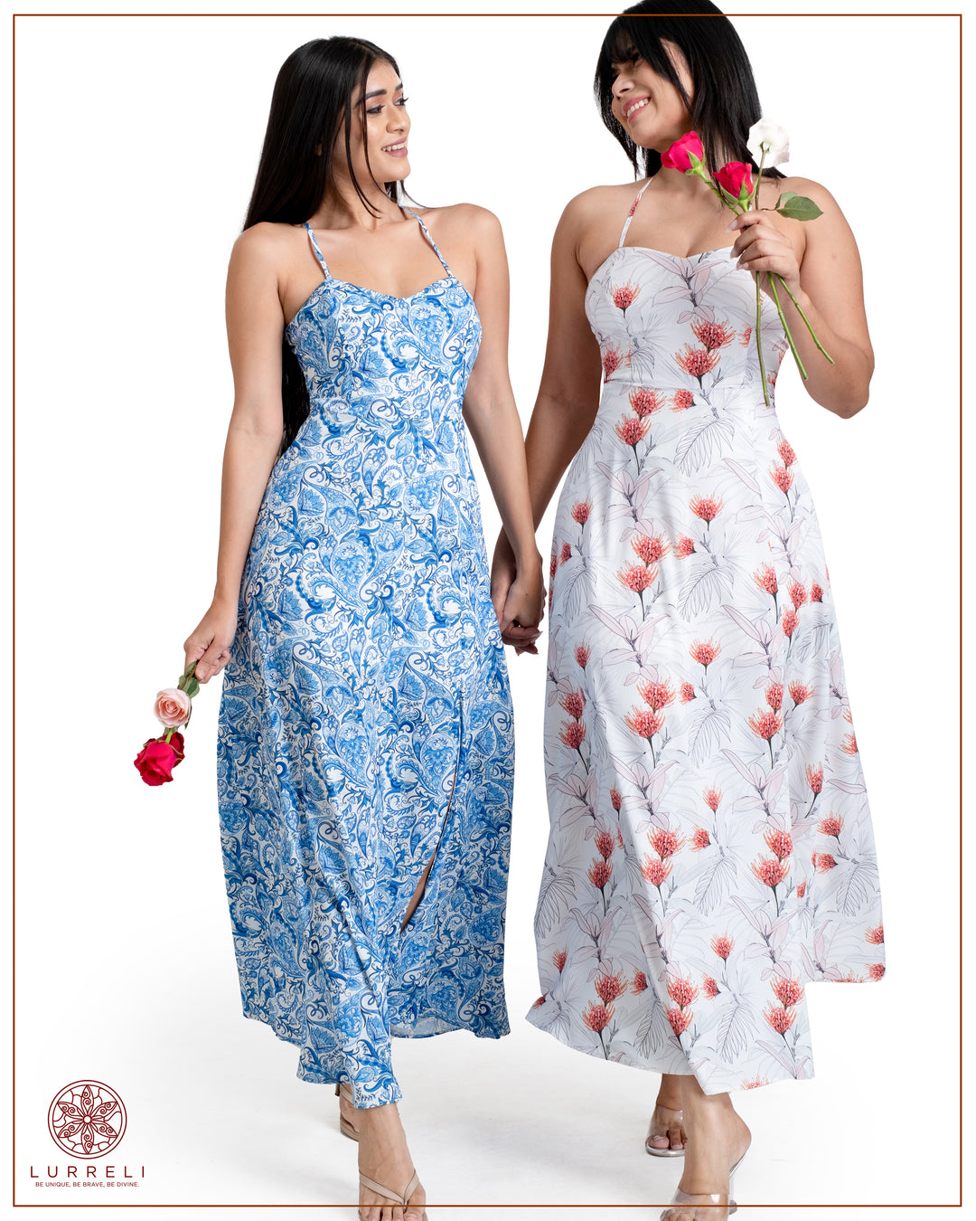 Back Crossed Detail Printed Dress – view 1 – Lurreli