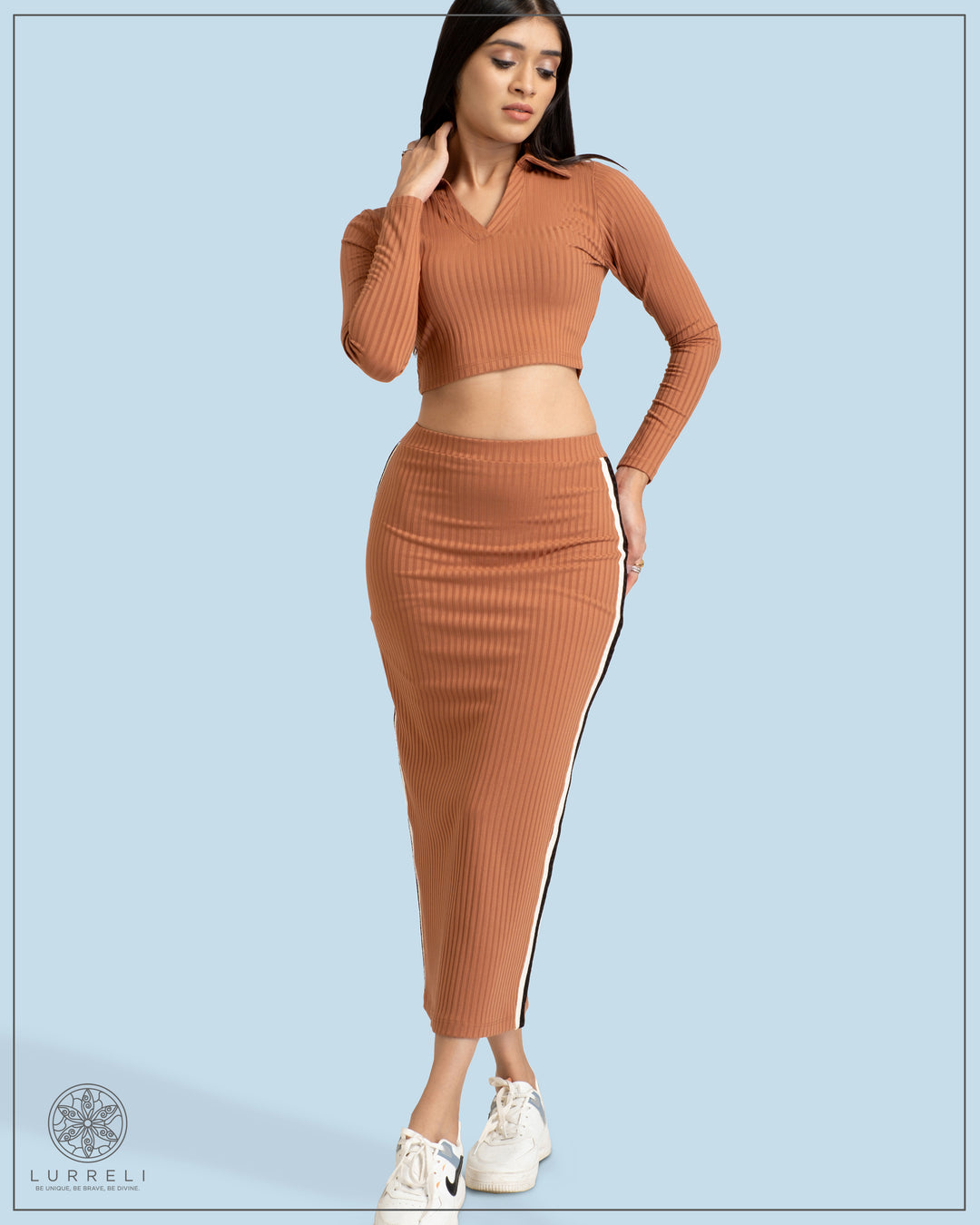 Basic Midi Skirt – Brown – Lurreli