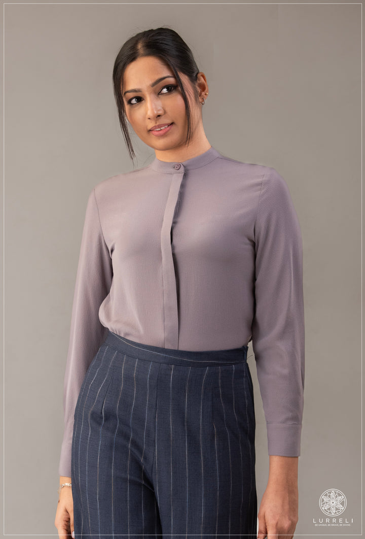 Chinese Collar Basic Blouse – Gray – Lurreli