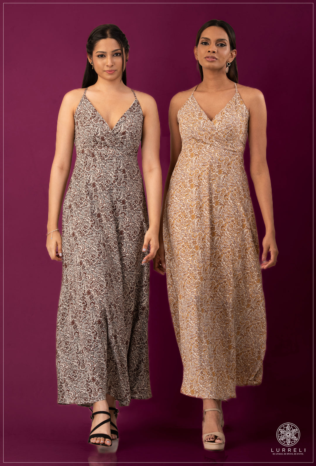 Strappy Printed Dress – Dark Brown – Lurreli