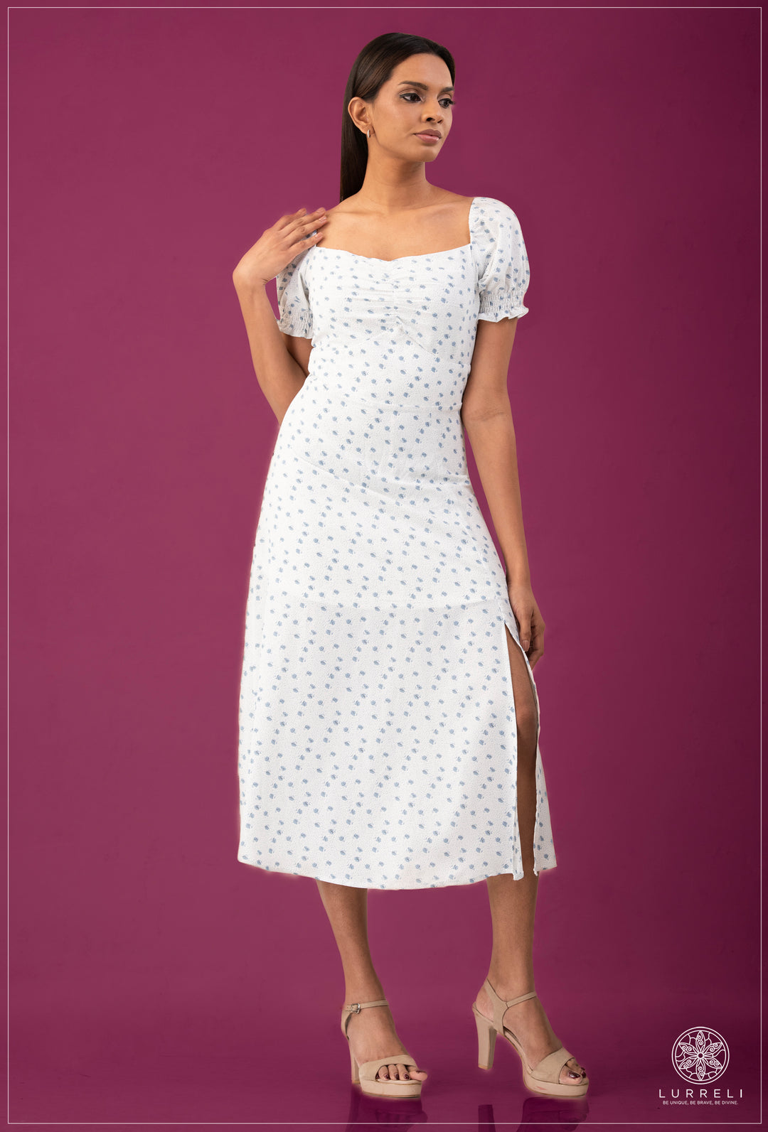 Sleeve Smoke Detail Midi Dress – view 2 – Lurreli