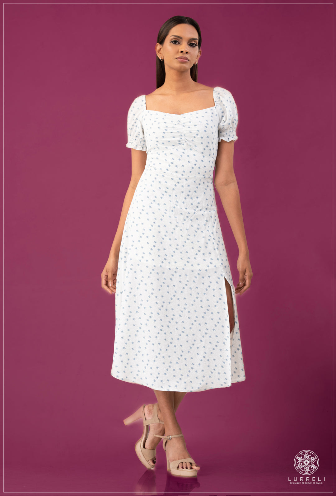 Sleeve Smoke Detail Midi Dress – White – Lurreli