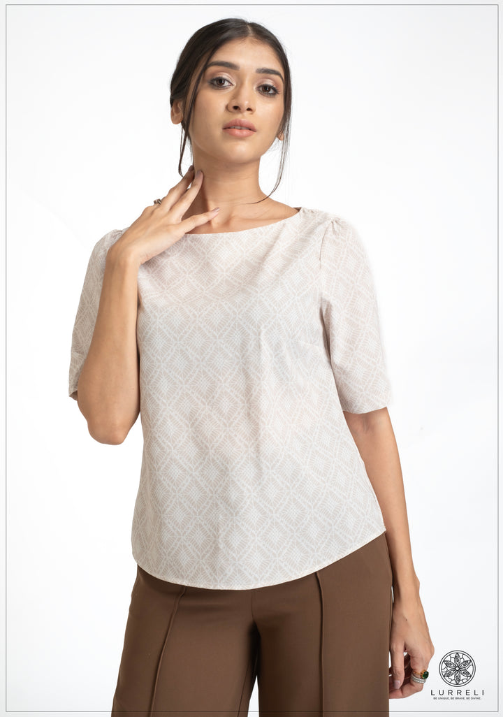 Deep Neck printed short Sleeve Top – view 3 – Lurreli