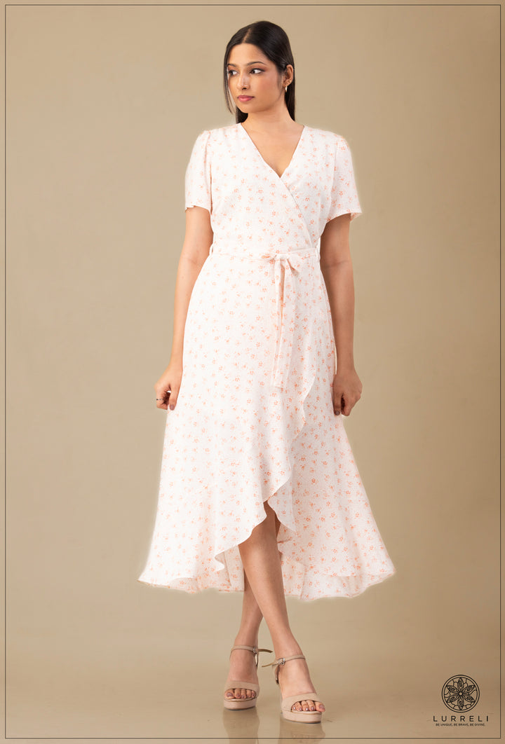 A-line maxi dress with flutter/ruffle sleeves – Orange – Lurreli