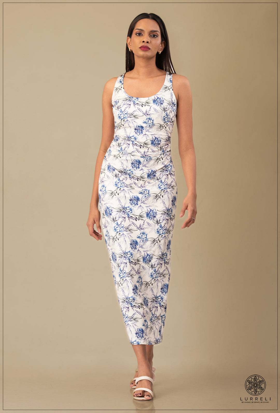 "Floral Printed Maxi Dress'' – Cream – Lurreli