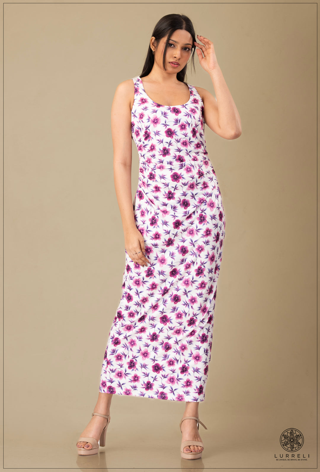"Floral Printed Maxi Dress'' – White – Lurreli