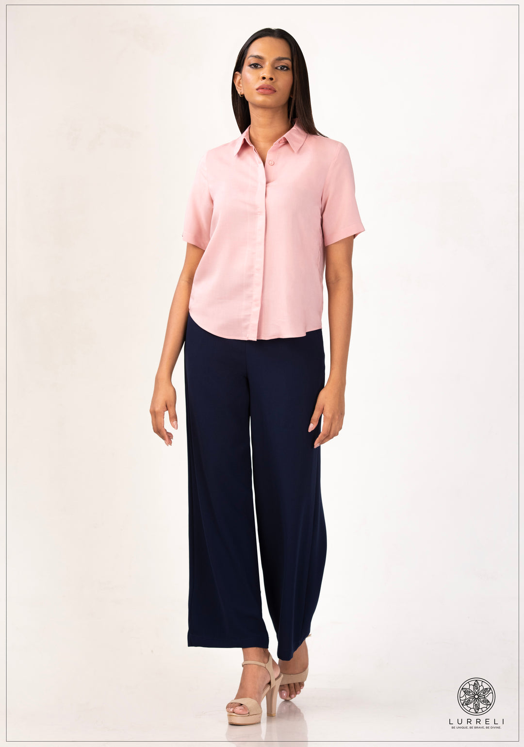 Short-sleeved, button-down blouse – Pink – Lurreli