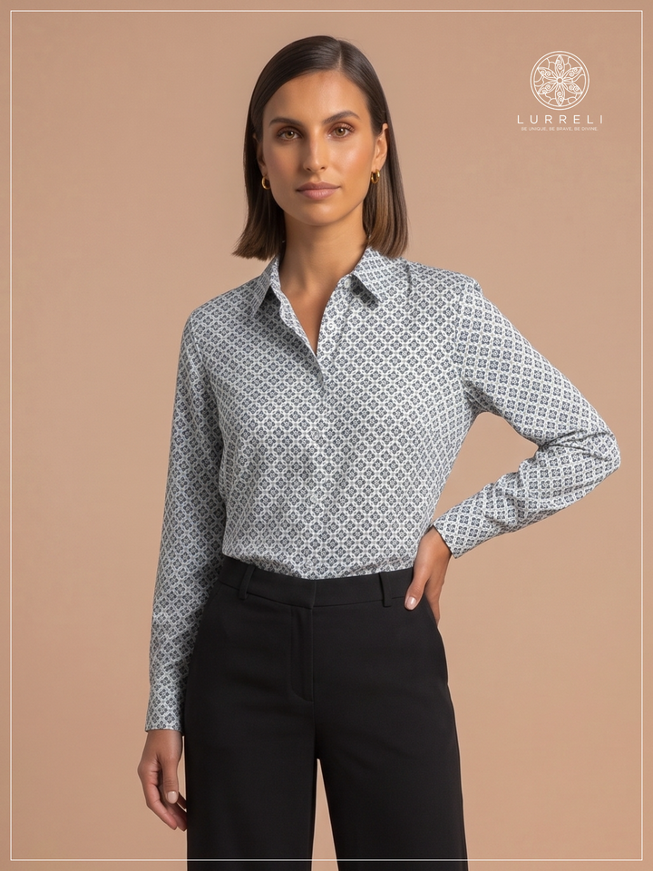 Long Sleeve Formal Shirt – Navy Printed – Lurreli