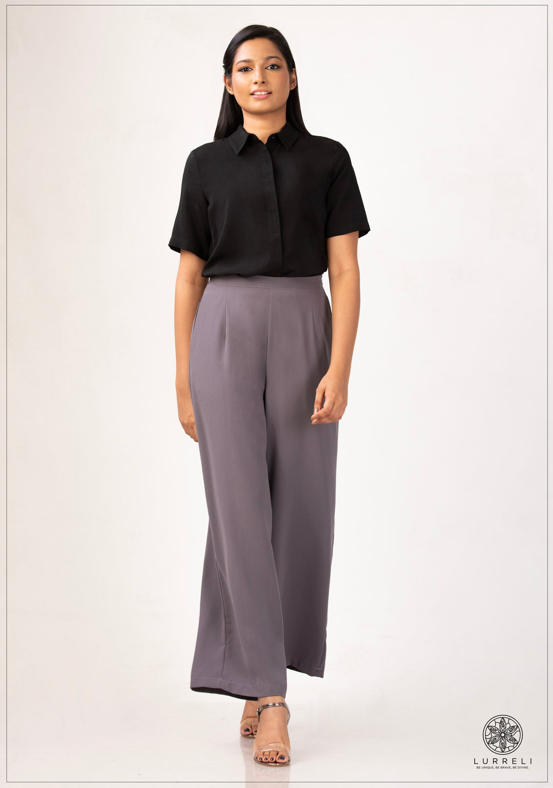 Short-sleeved, button-down blouse – Black – Lurreli