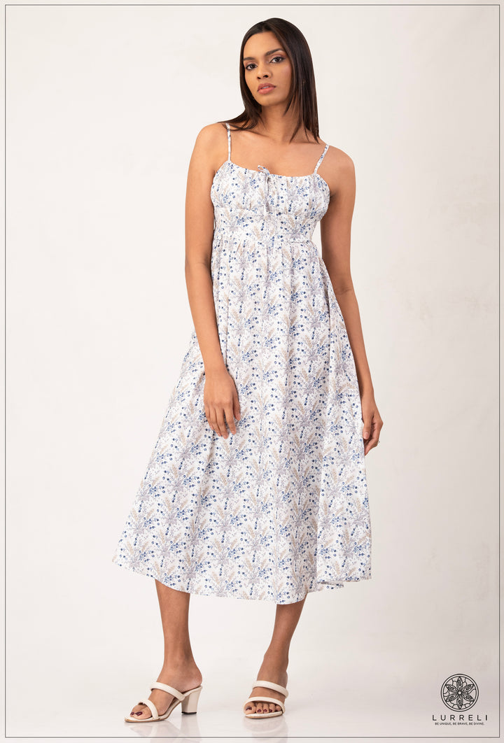 Strappy Gathered Blue Floral Dress – view 4 – Lurreli