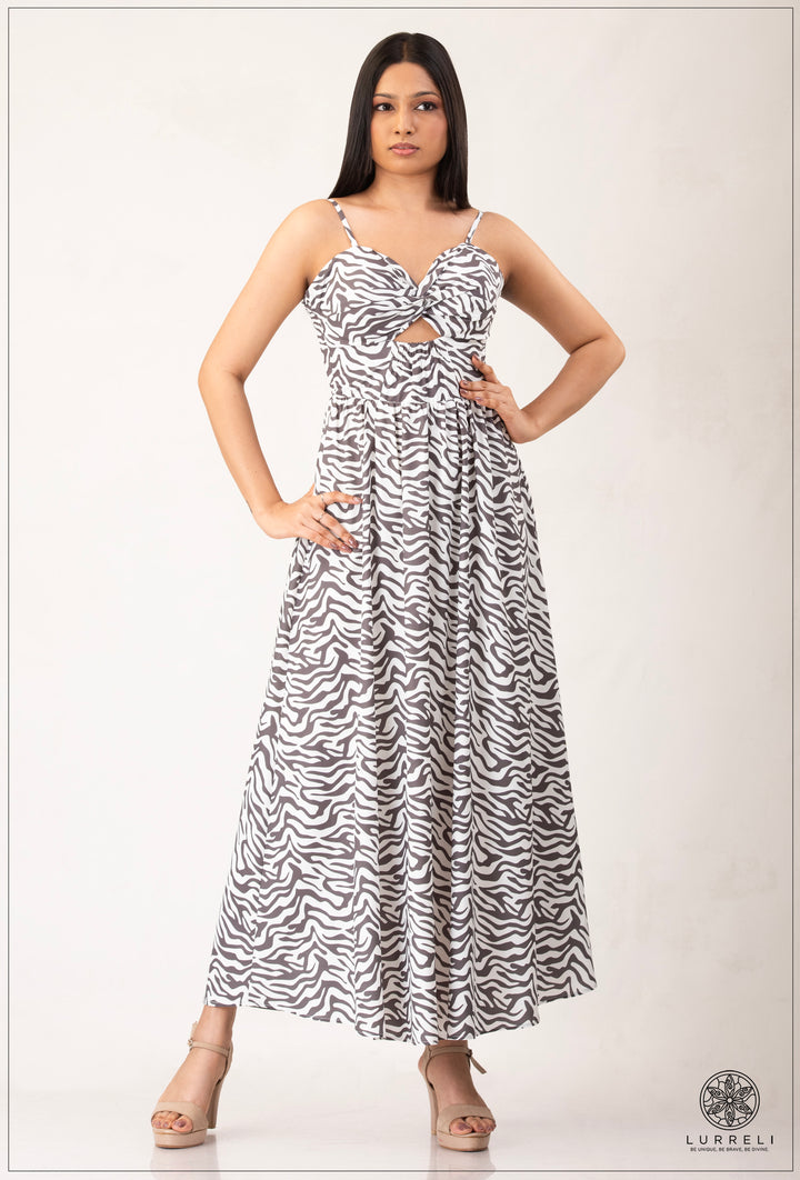 Maxi dresses with a cut-out tie front – White Print – Lurreli