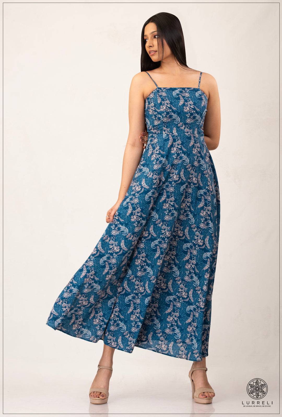 Strappy Printed Dress – Blue – Lurreli