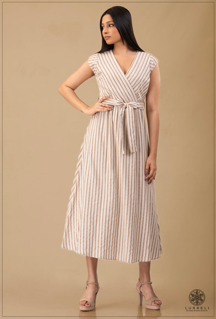 Two-Tone Wrap Midi Dress. – Pink – Lurreli