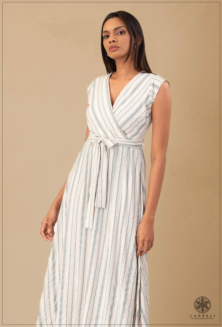 Two-Tone Wrap Midi Dress. – Blue – Lurreli