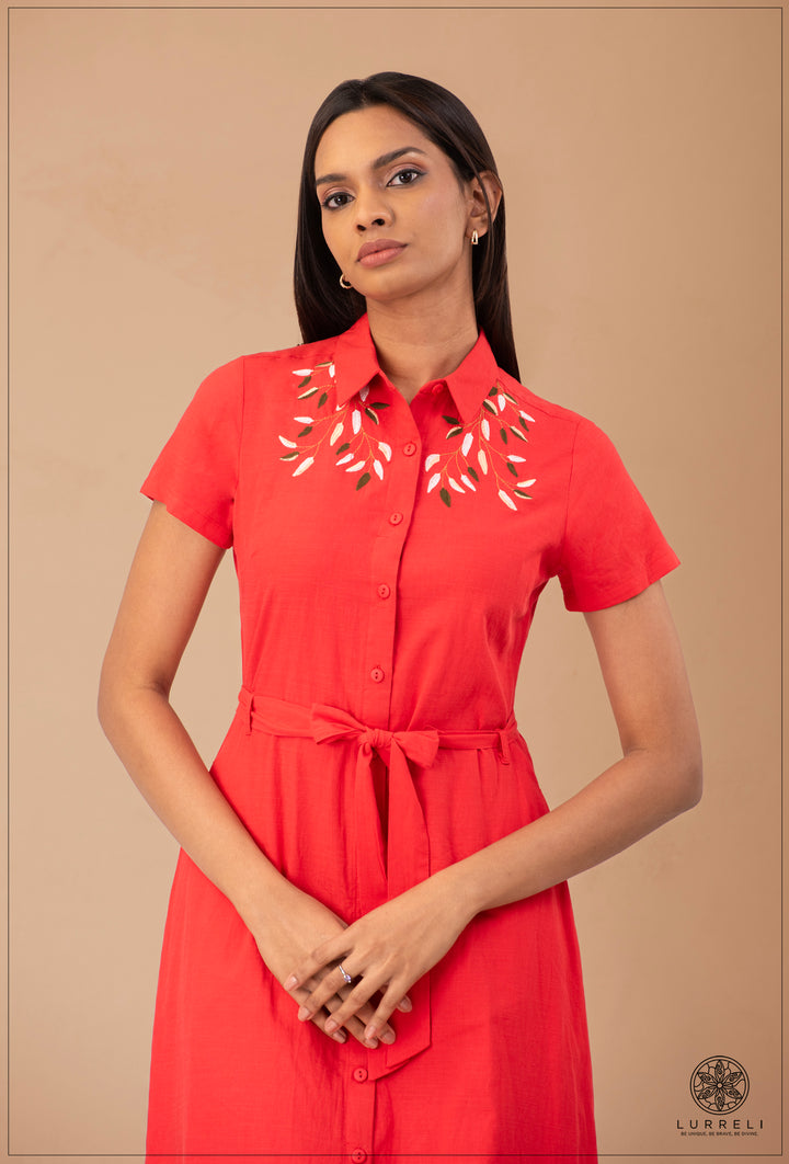 collared midi shirt dress – Red – Lurreli