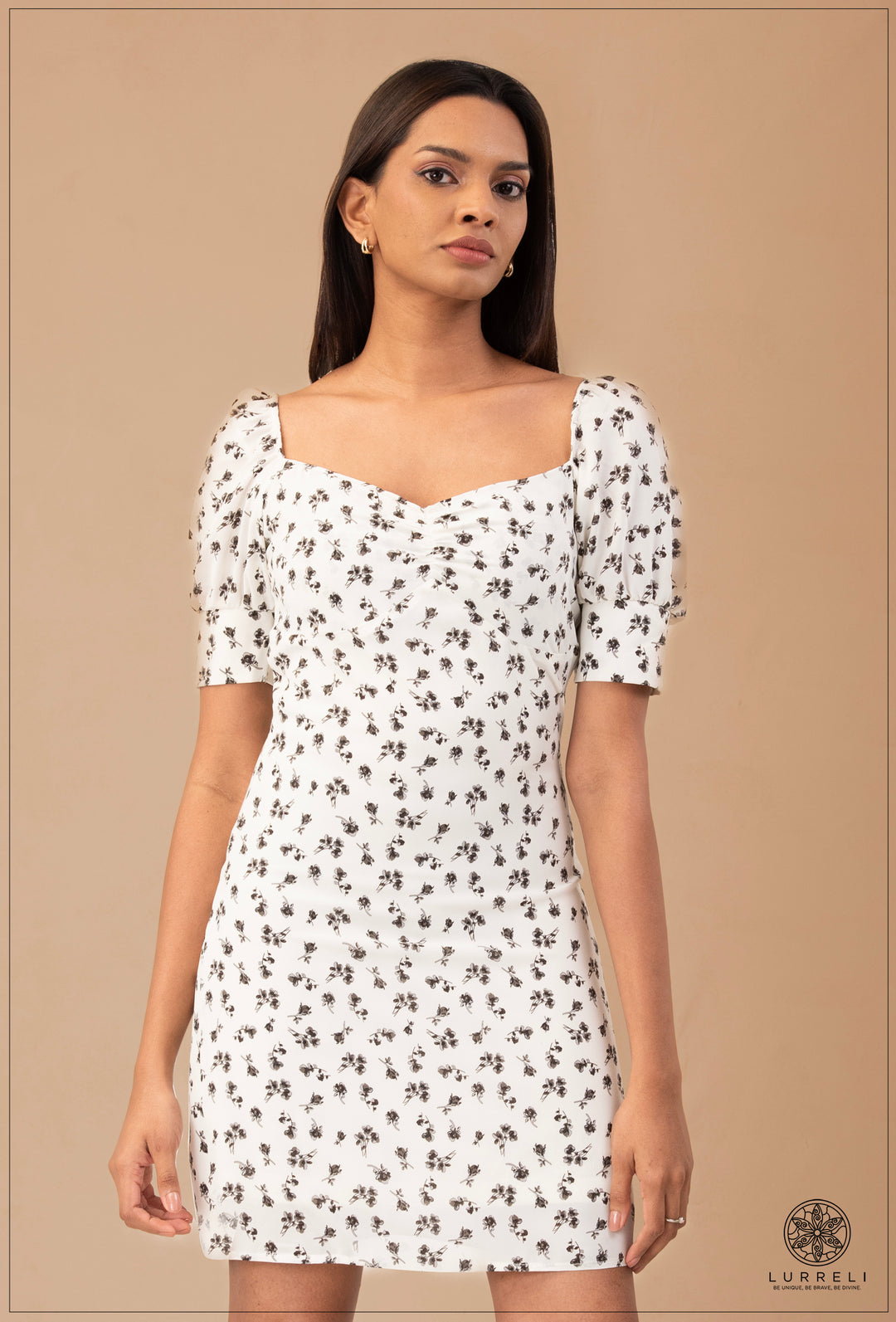 Puff Sleeve Tie Up Detail Mini Dress – White – Lurreli