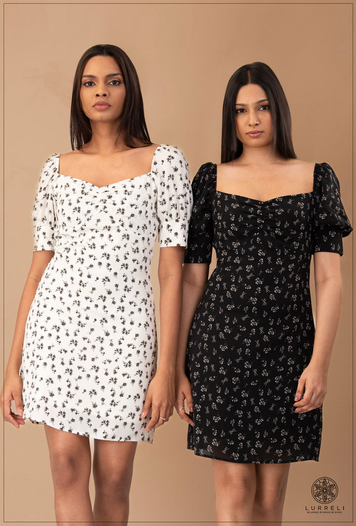 Puff Sleeve Tie Up Detail Mini Dress – view 1 – Lurreli