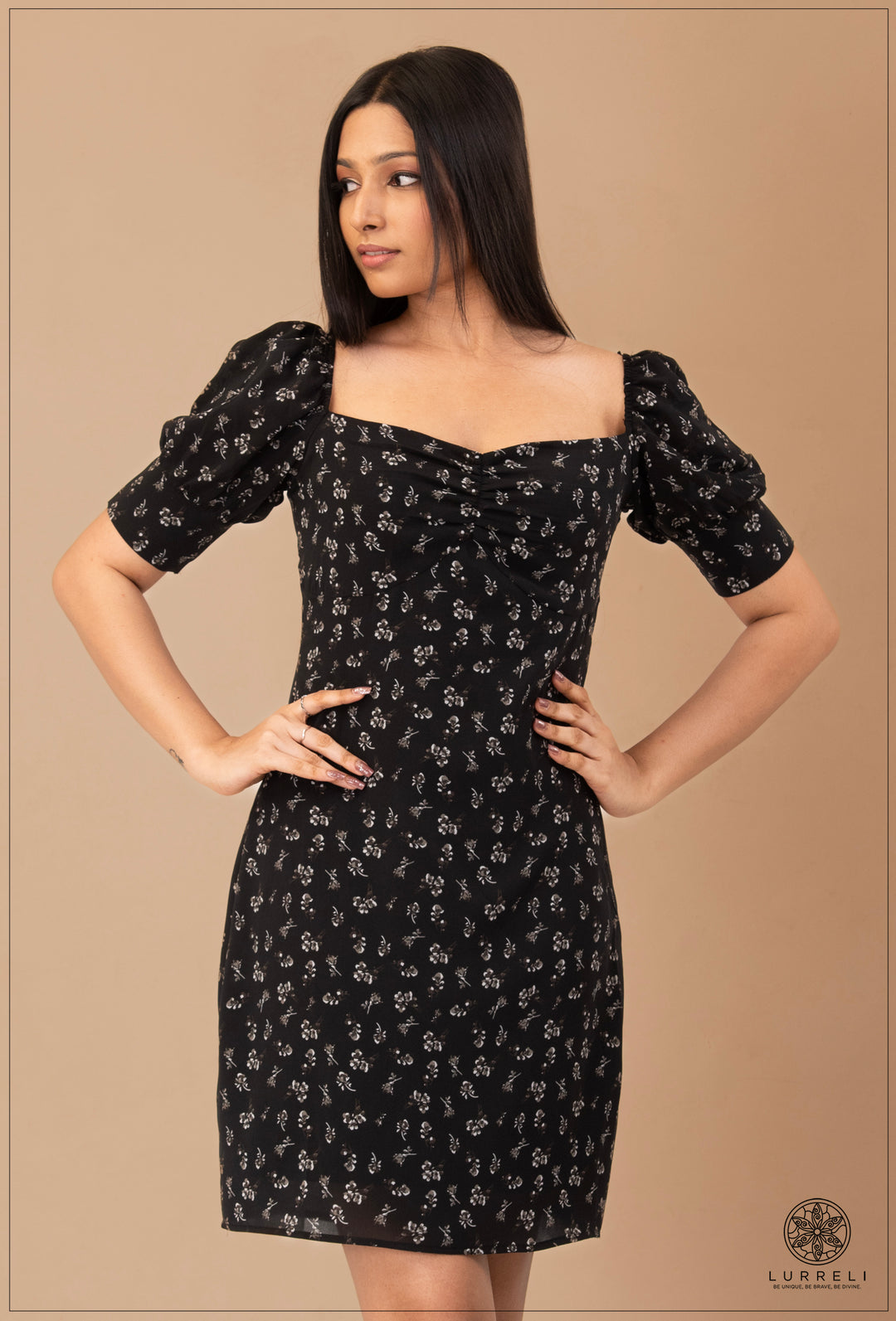 Puff Sleeve Tie Up Detail Mini Dress – view 8 – Lurreli
