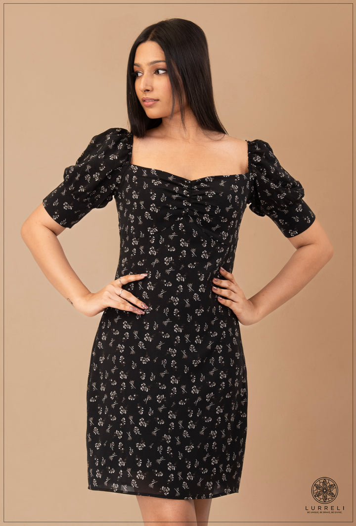 Puff Sleeve Tie Up Detail Mini Dress – view 8 – Lurreli