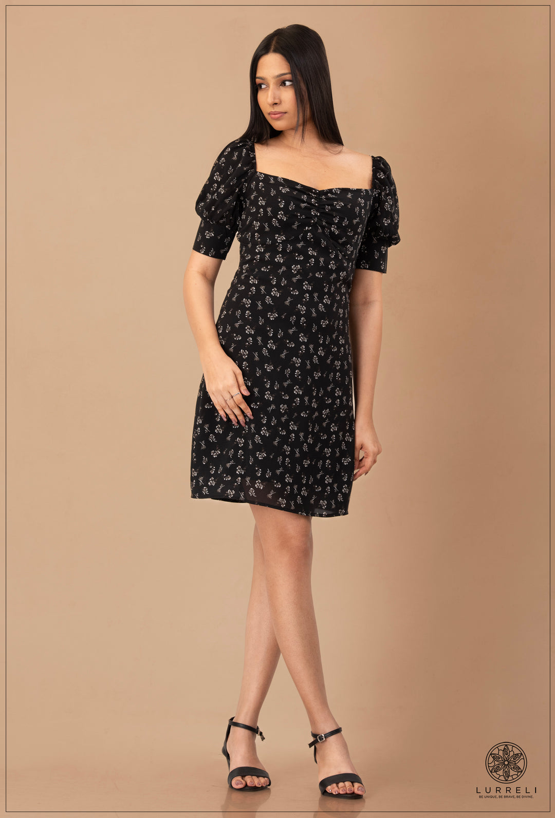 Puff Sleeve Tie Up Detail Mini Dress – view 5 – Lurreli
