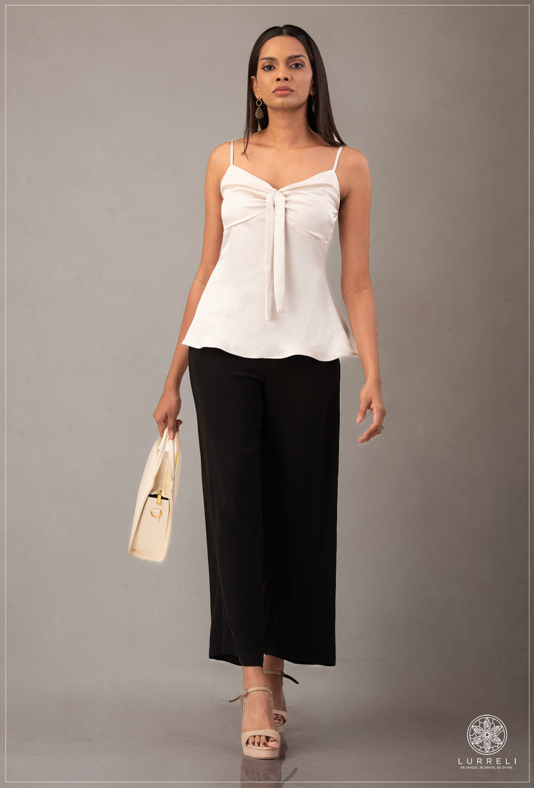 Peplum, tie-front cami top – Beige – Lurreli