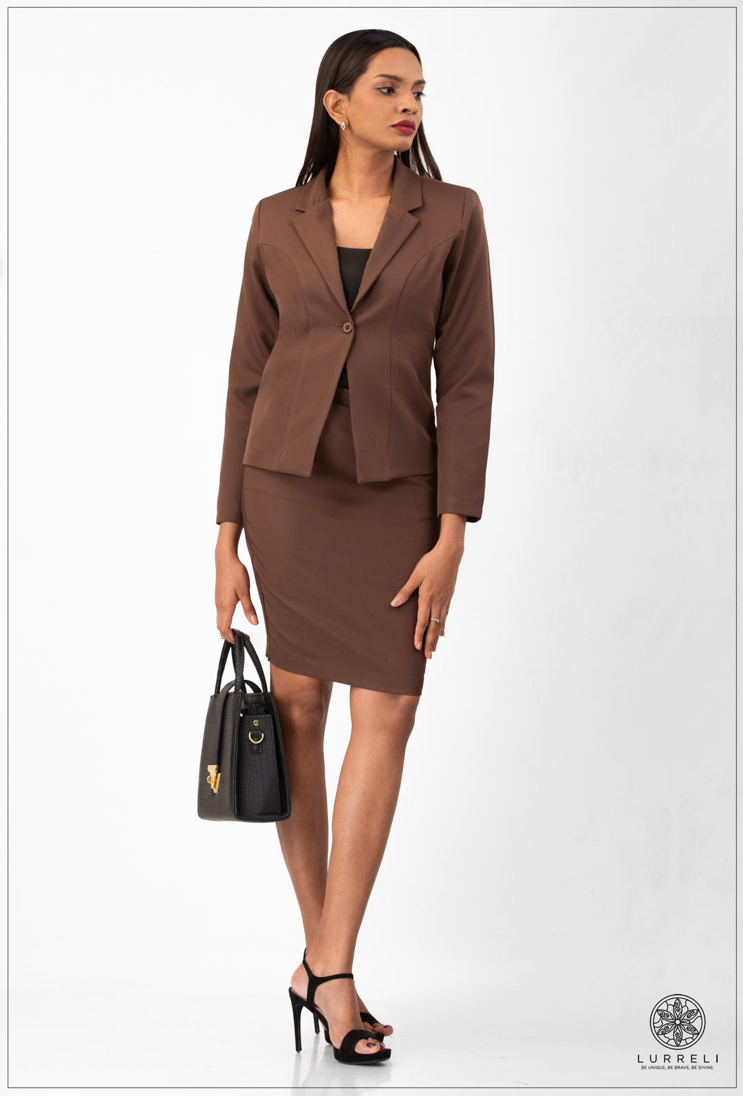 Long Sleeve Blazer – Dark Brown – Lurreli