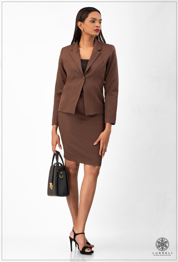 Long Sleeve Blazer – Dark Brown – Lurreli