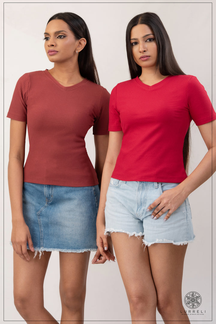 V Neck Rib Top – view 4 – Lurreli