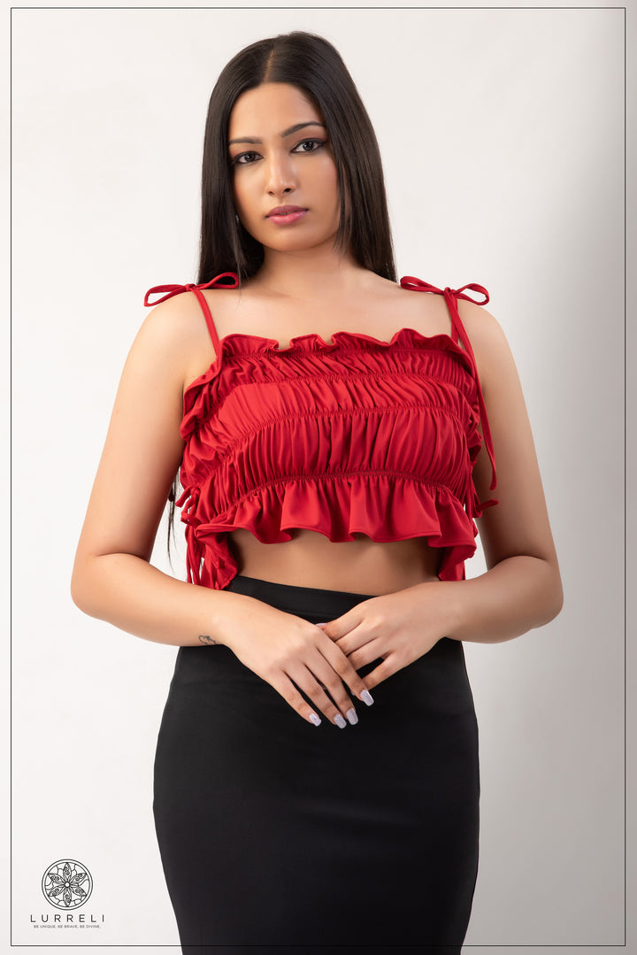 Ruffled crop top – Red – Lurreli