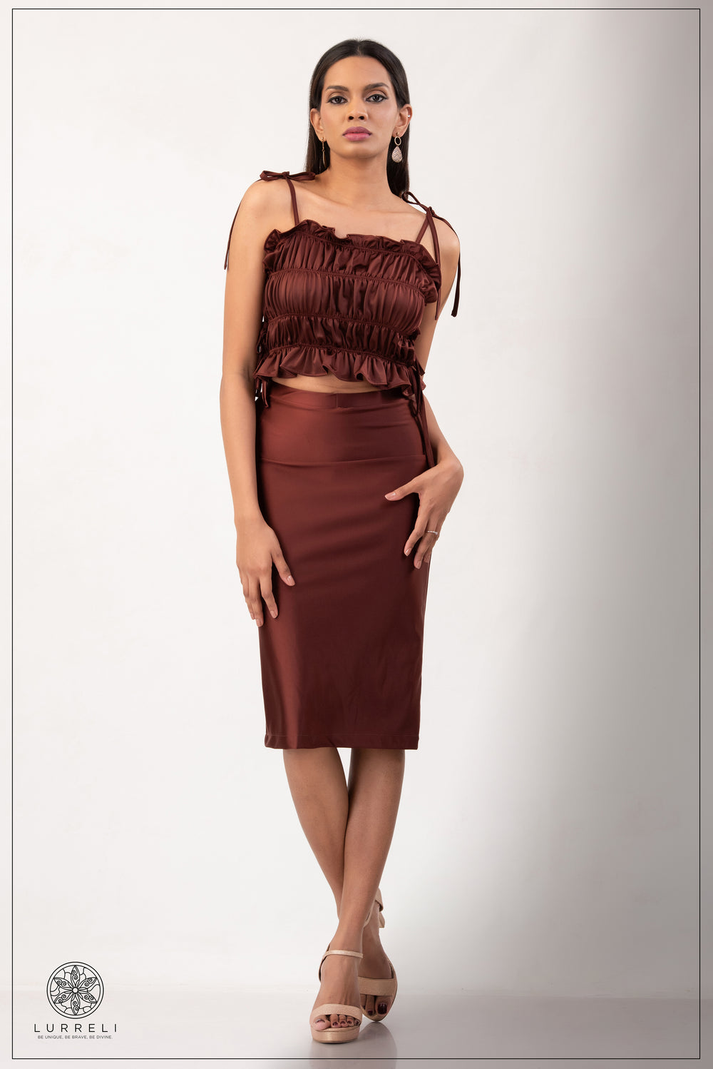 Pencil Midi Skirt – Dark Brown – Lurreli