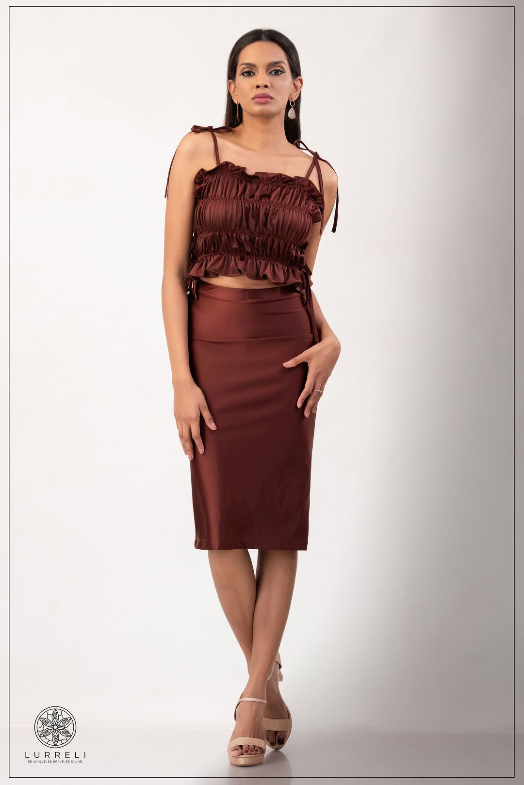 Pencil Midi Skirt – Dark Brown – Lurreli