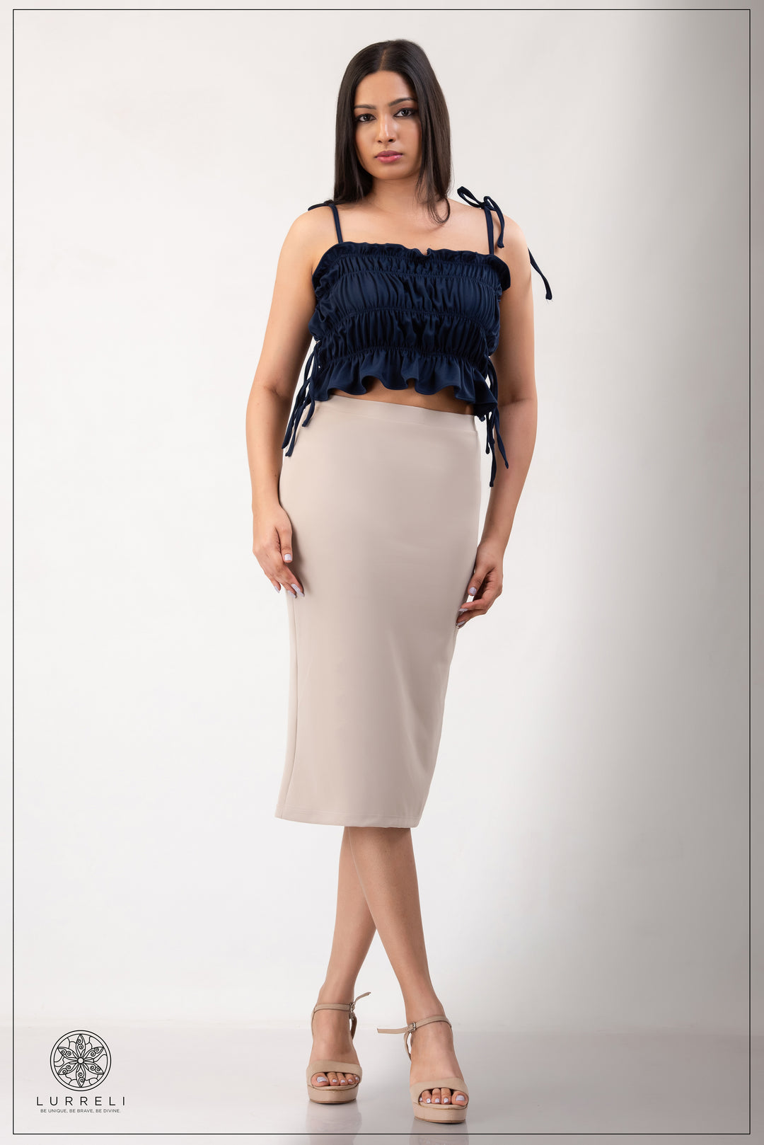 Pencil Midi Skirt – Beige – Lurreli